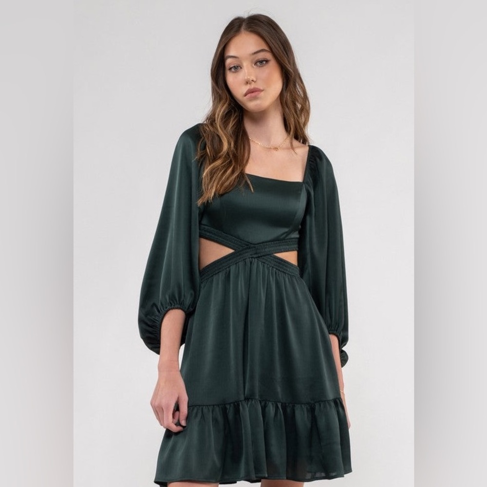 Blu Pepper Dark Green Long Sleeve Dress